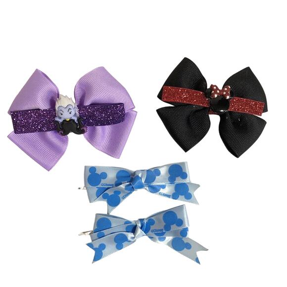 Hair Clip Barrette Lot Disney Ribbon Bow Trendy Coquette Ursula Minnie Mickey - Picture 1 of 10